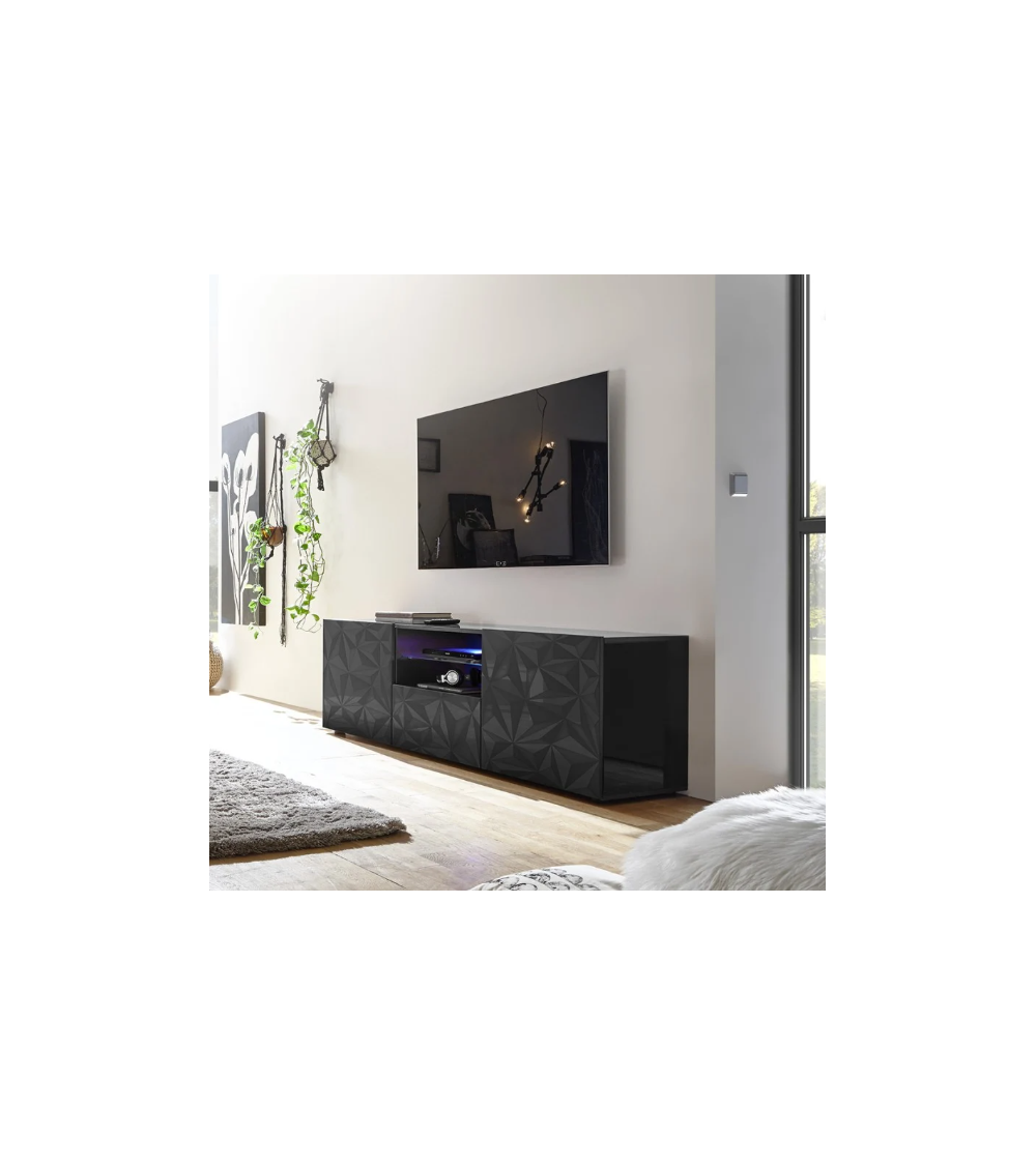 Mobile TV PRISMA con 2 ante e 1 cassetto – Design geometrico nero