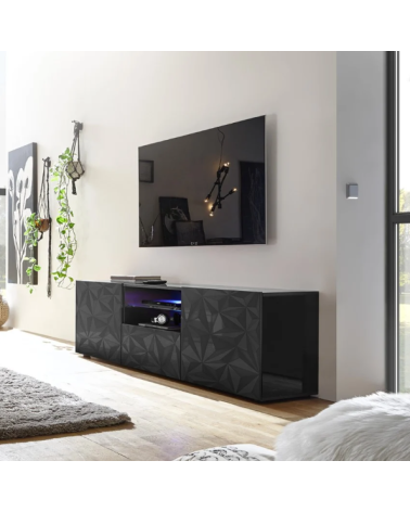 Mueble TV PRISMA con 2 puertas y 1 cajón – Diseño geométrico negro