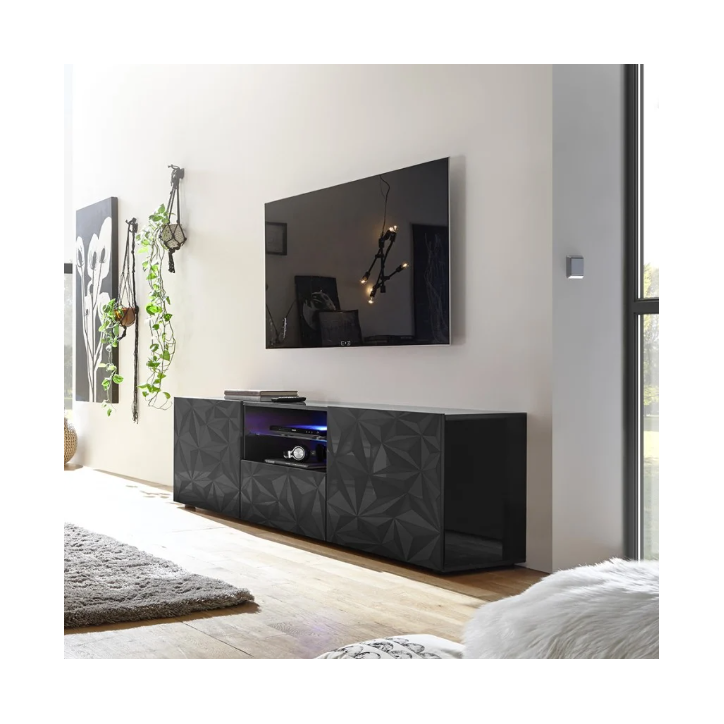 Móvel TV PRISMA com 2 portas e 1 gaveta – Design geométrico preto