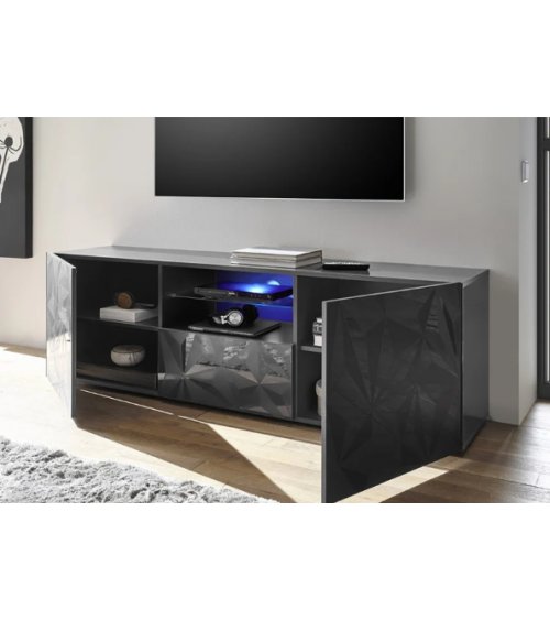 Móvel TV PRISMA com 2 portas e 1 gaveta – Design geométrico preto