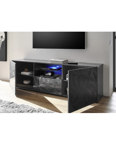 Mueble TV PRISMA con 2 puertas y 1 cajón – Diseño geométrico negro