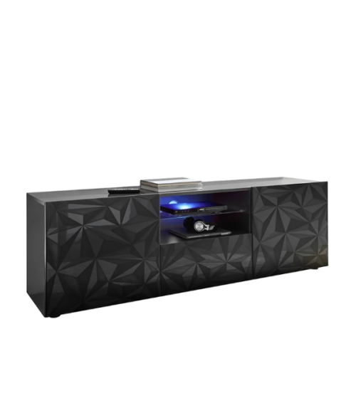Meuble TV PRISMA 2 portes et 1 tiroir – Design géométrique noir