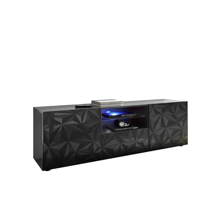Móvel TV PRISMA com 2 portas e 1 gaveta – Design geométrico preto
