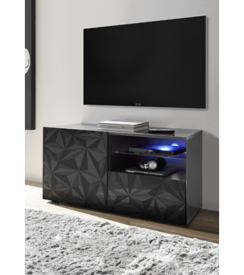Mobile TV PRISMA con 1 anta e 1 cassetto – Design geometrico nero