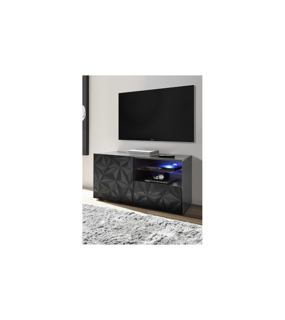 Mueble TV PRISMA con 1 puerta y 1 cajón – Diseño geométrico negro