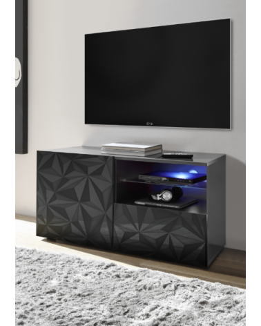 Móvel TV PRISMA com 1 porta e 1 gaveta – Design geométrico preto