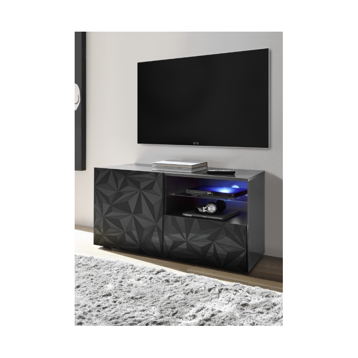 Mueble TV PRISMA con 1 puerta y 1 cajón – Diseño geométrico negro Mueble TV PRISMA con 1 puerta y 1 cajón – Diseño geométrico negro