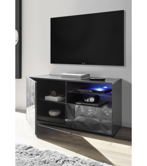 Móvel TV PRISMA com 1 porta e 1 gaveta – Design geométrico preto