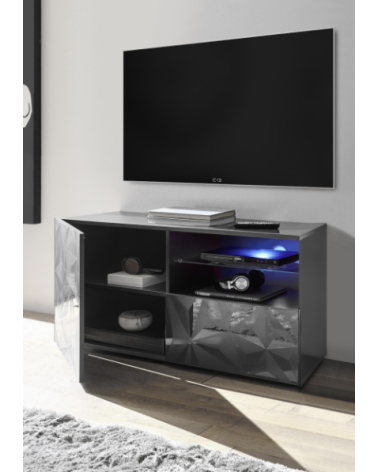 Mueble TV PRISMA con 1 puerta y 1 cajón – Diseño geométrico negro