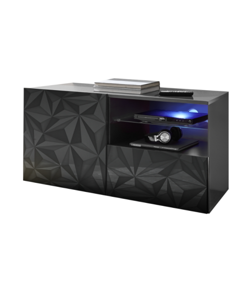 Móvel TV PRISMA com 1 porta e 1 gaveta – Design geométrico preto