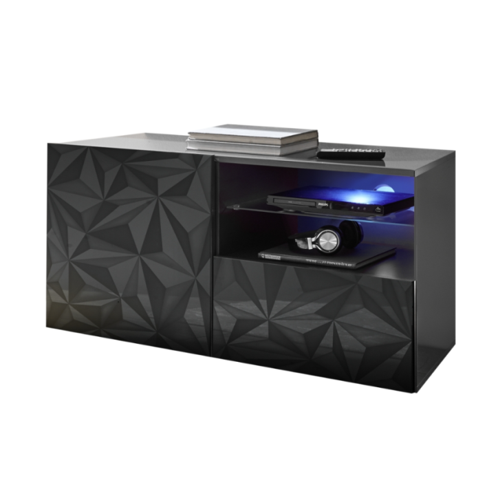 Mueble TV PRISMA con 1 puerta y 1 cajón – Diseño geométrico negro Mueble TV PRISMA con 1 puerta y 1 cajón – Diseño geométrico negro