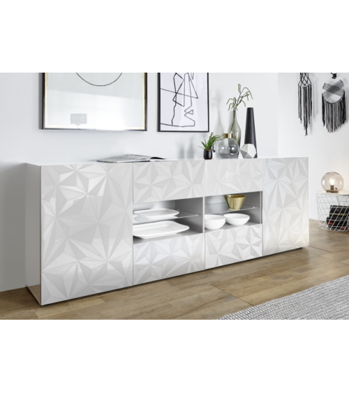 Aparador PRISMA con 2 puertas y 4 cajones – Blanco lacado brillante
