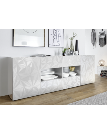 Madia PRISMA con 2 ante e 4 cassetti – Bianco laccato lucido