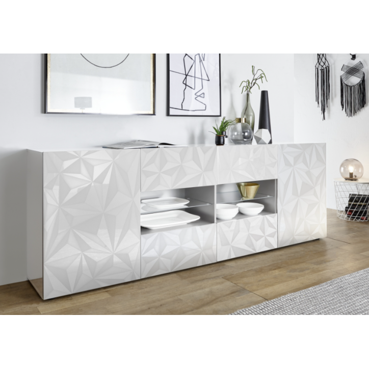 Madia PRISMA con 2 ante e 4 cassetti – Bianco laccato lucido