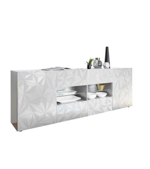 Madia PRISMA con 2 ante e 4 cassetti – Bianco laccato lucido