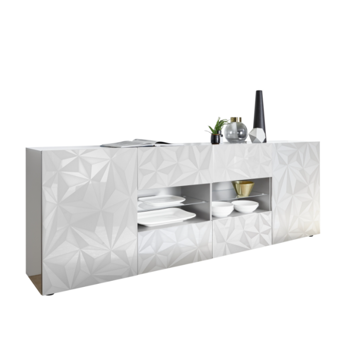 Madia PRISMA con 2 ante e 4 cassetti – Bianco laccato lucido