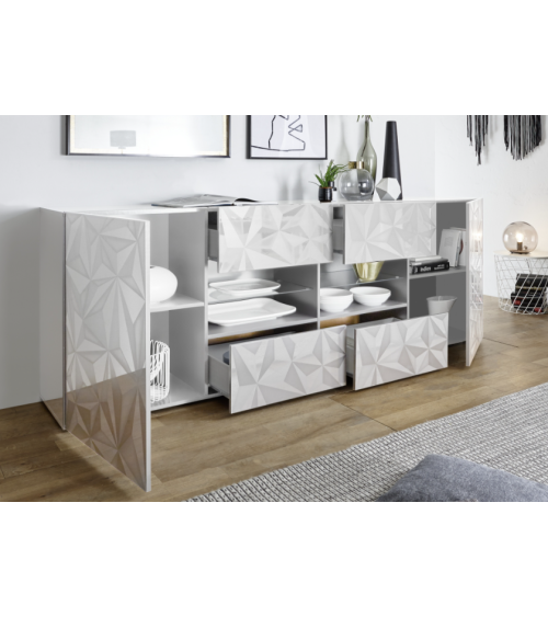 Aparador PRISMA con 2 puertas y 4 cajones – Blanco lacado brillante