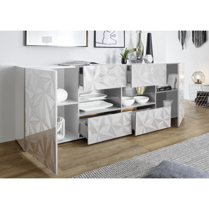 Aparador PRISMA con 2 puertas y 4 cajones – Blanco lacado brillante