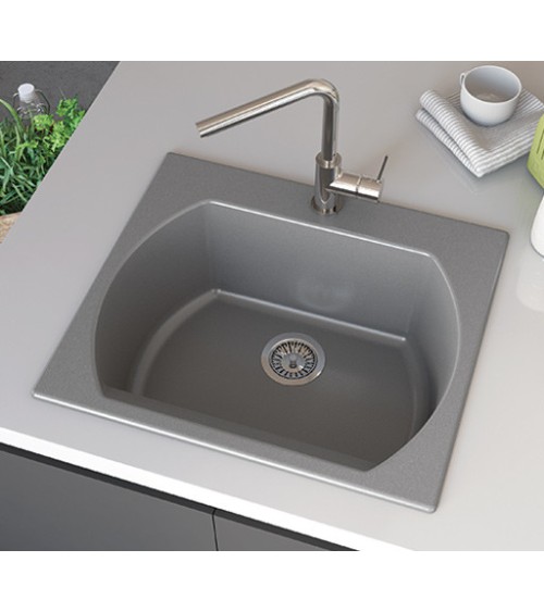 Evier simple Americano 635 x 559 x 221mm Gris Argenté