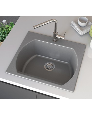 Evier simple Americano 635 x 559 x 221mm Gris Argenté
