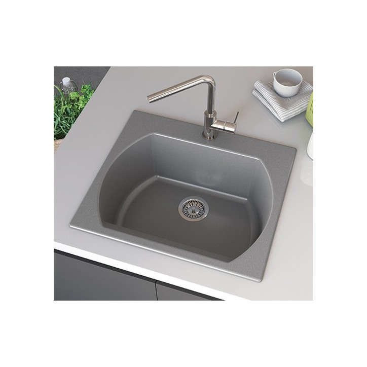 Evier simple Americano 635 x 559 x 221mm Gris Argenté