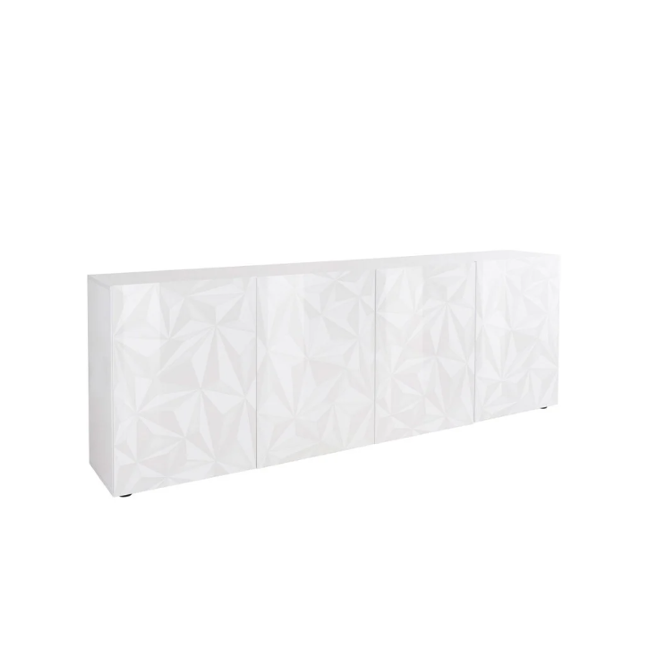 Buffet PRISMA 4 portes – Blanc laqué brillant – Design géométrique