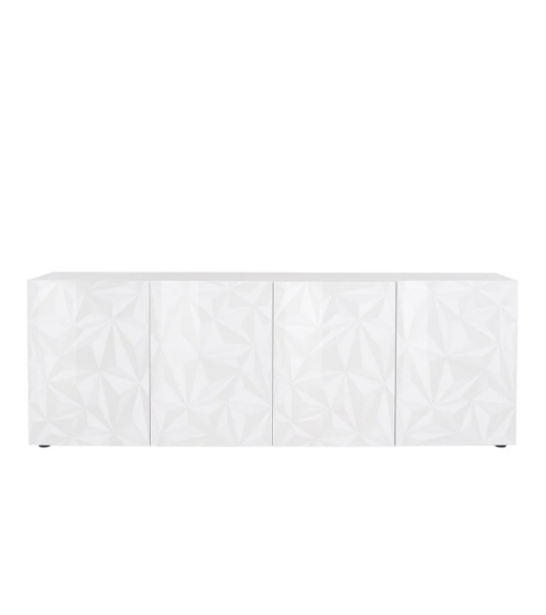 Buffet PRISMA 4 portes – Blanc laqué brillant – Design géométrique