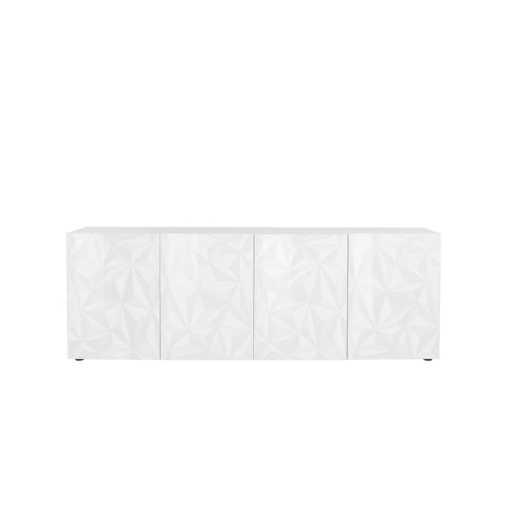 Aparador PRISMA de 4 puertas – Blanco lacado brillante – Diseño geométrico