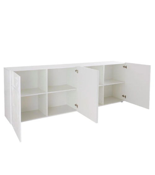 Buffet PRISMA 4 portes – Blanc laqué brillant – Design géométrique