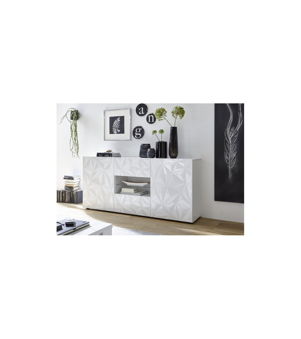 Aparador PRISMA com 2 portas e 2 gavetas – Branco lacado brilhante