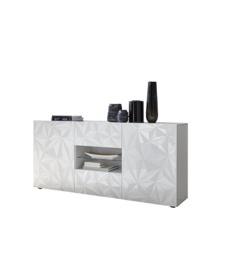Aparador PRISMA com 2 portas e 2 gavetas – Branco lacado brilhante