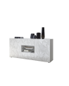 Buffet PRISMA 2 portes et 2 tiroirs – Blanc laqué brillant – Design géométrique