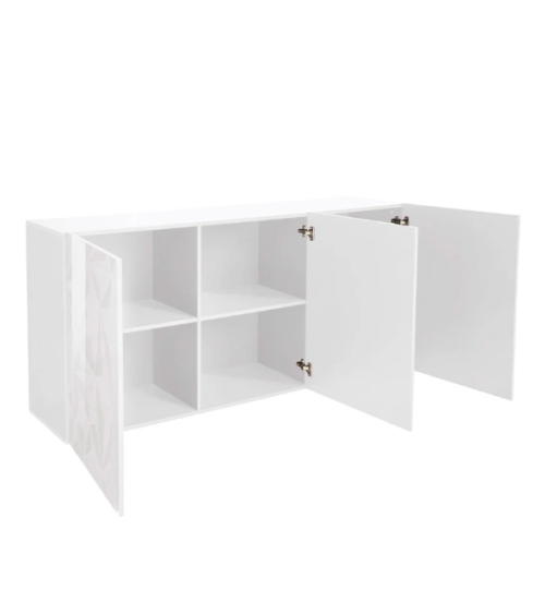 Madia PRISMA a 3 ante – Bianco laccato lucido – Design geometrico