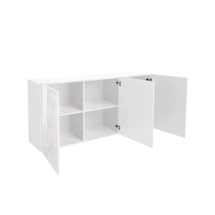 Aparador PRISMA de 3 puertas – Blanco lacado brillante – Diseño geométrico