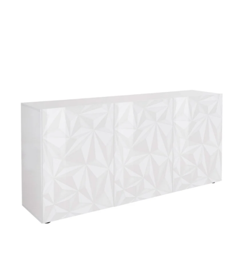 Aparador PRISMA de 3 portas – Branco lacado brilhante – Design geométrico