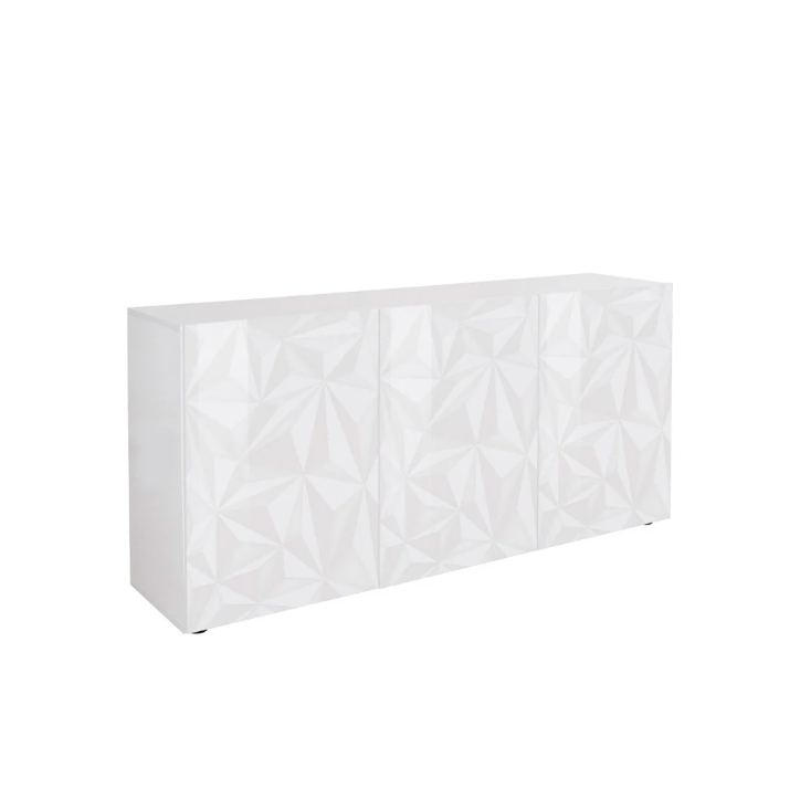 Aparador PRISMA de 3 puertas – Blanco lacado brillante – Diseño geométrico