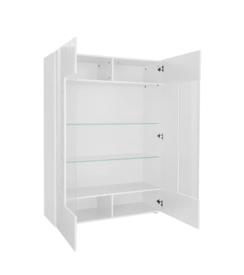 Vitrine PRISMA de 2 portas com secções centrais em vidro – Branco lacado brilhante