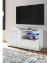 Meuble TV PRISMA 1 porte et 1 tiroir – Blanc laqué brillant – Design géométrique