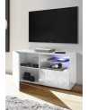 Meuble TV PRISMA 1 porte et 1 tiroir – Blanc laqué brillant – Design géométrique