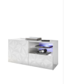 Mueble TV PRISMA con 1 puerta y 1 cajón – Blanco lacado brillante – Diseño geométrico