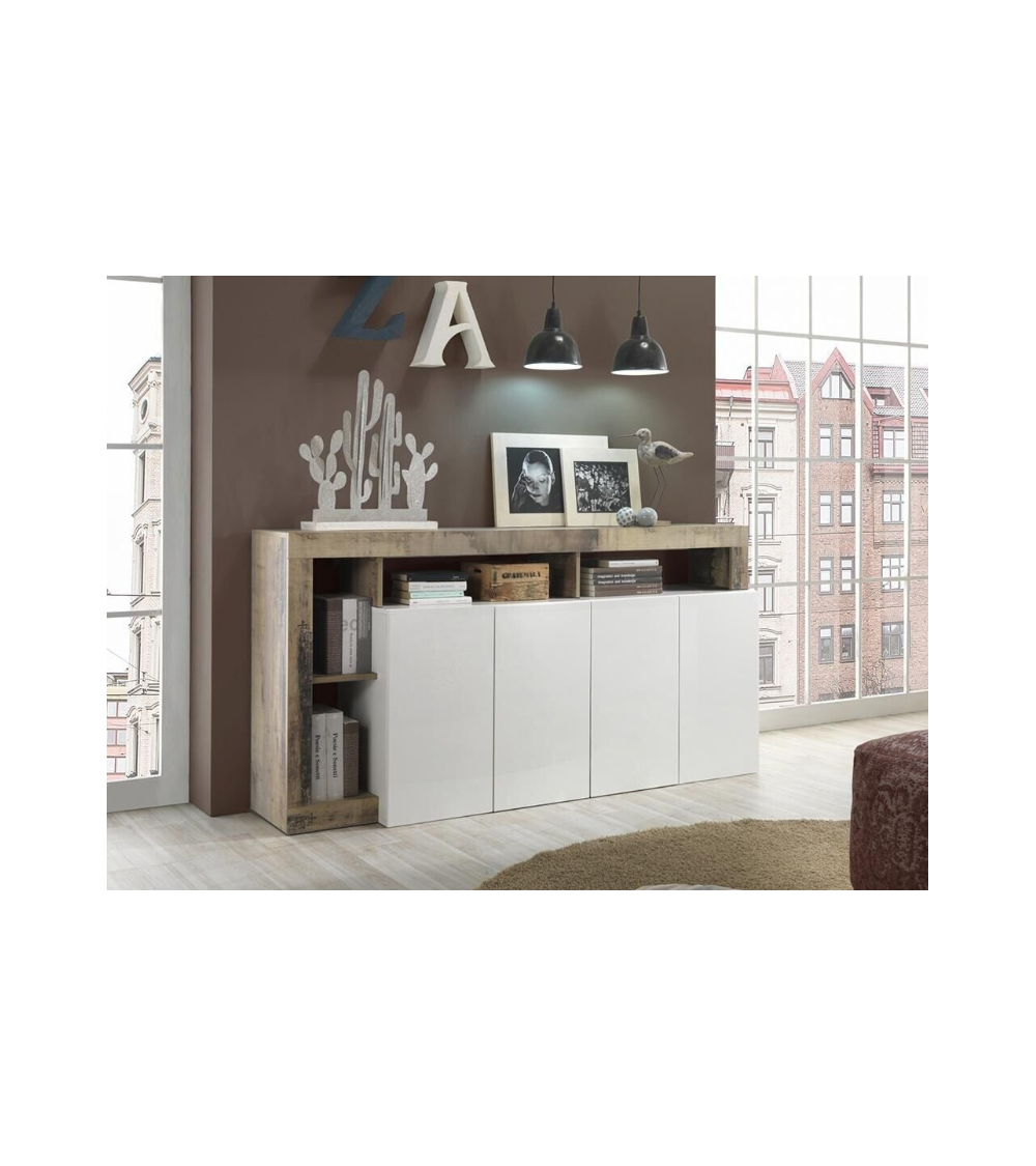 Aparador HAMBURG – Blanco lacado brillante / Pero