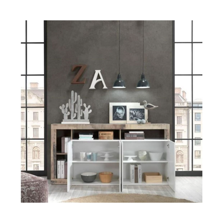 Aparador HAMBURG – Branco lacado brilhante / Pero