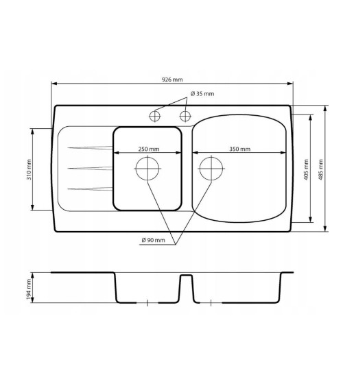 Evier Double LEZIA 92x48 cm Noir avec mitigeur