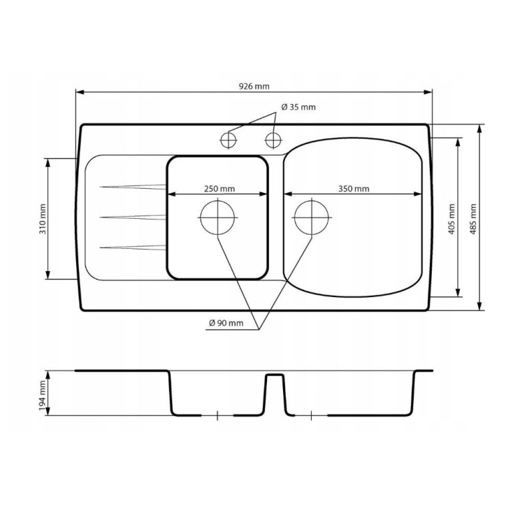 Evier Double LEZIA 92x48 cm Noir avec mitigeur