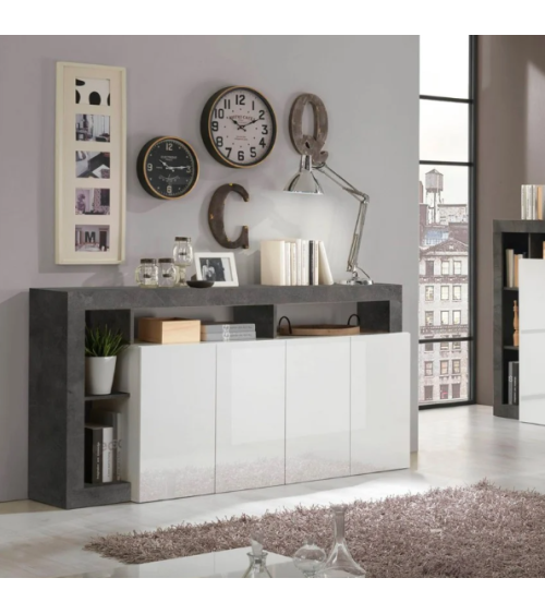 Madia HAMBURG – Bianco laccato lucido / Ossido