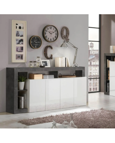 Buffet HAMBURG – Blanc laqué brillant / Oxyde