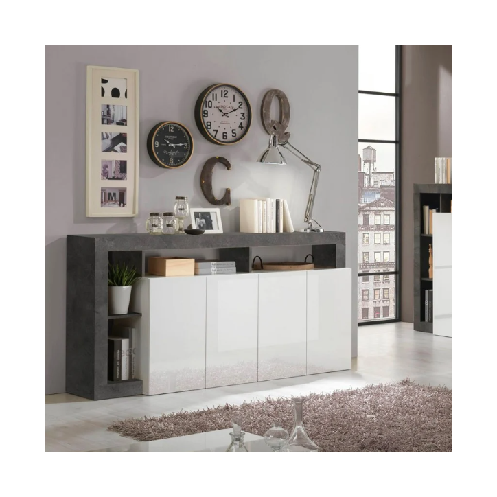 Aparador HAMBURG – Blanco lacado brillante / Óxido