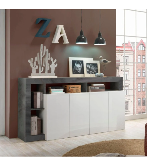 Buffet HAMBURG – Blanc laqué brillant / Oxyde