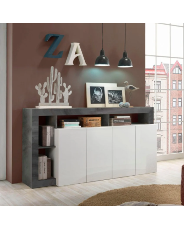 Buffet HAMBURG – Blanc laqué brillant / Oxyde