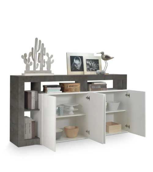 Buffet HAMBURG – Blanc laqué brillant / Oxyde